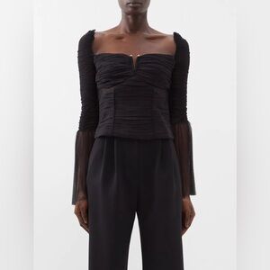 Self Portrait flared sleeve ruched crepe top